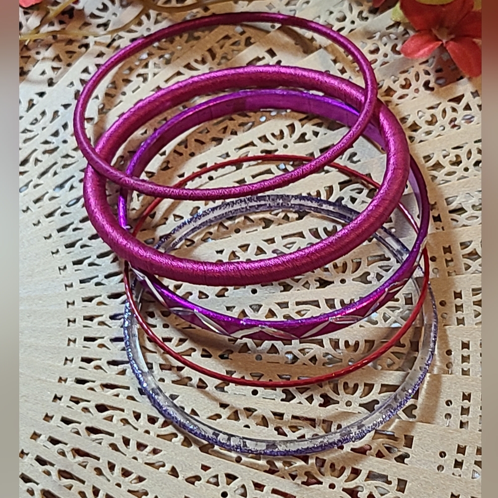 Elegant Purple and Red Bangle Set lot of bracelets super bright colors l… - Picture 4 of 7